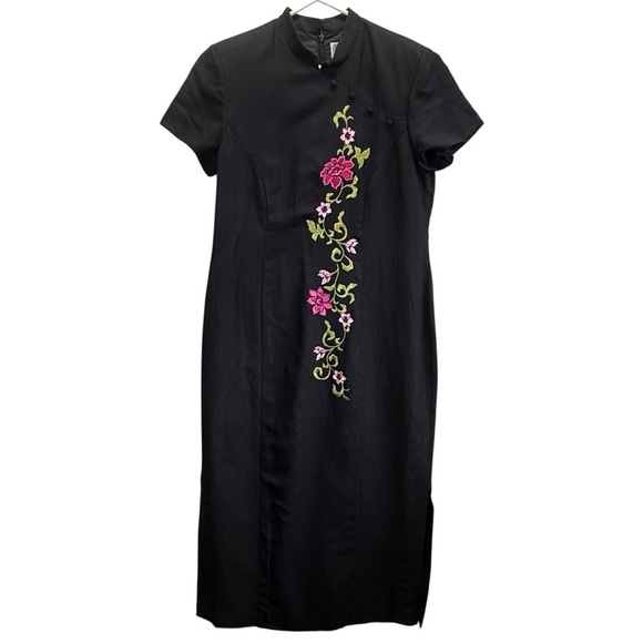 Vintage Jessica Howard Black Embroidered Floral Maxi Dress. Size 14P - Picture 3 of 10